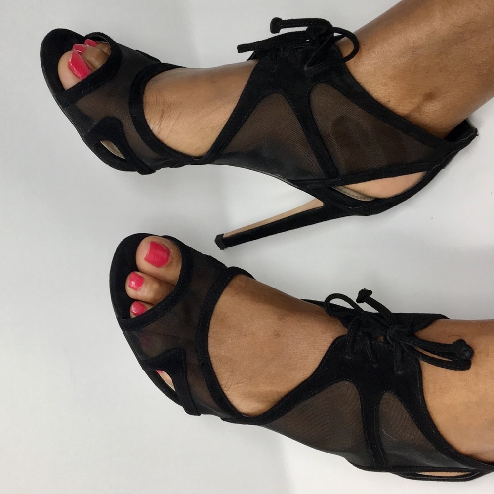 Sam Edelman Black Suede Mesh High Heels Open Toe